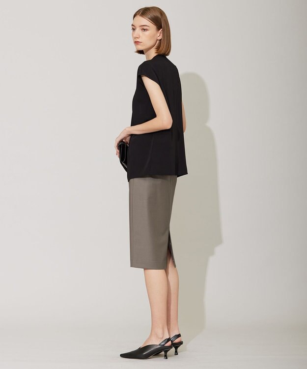 ICB 【洗える】エステルダブルクロス プルオーバーブラウス ブラック系