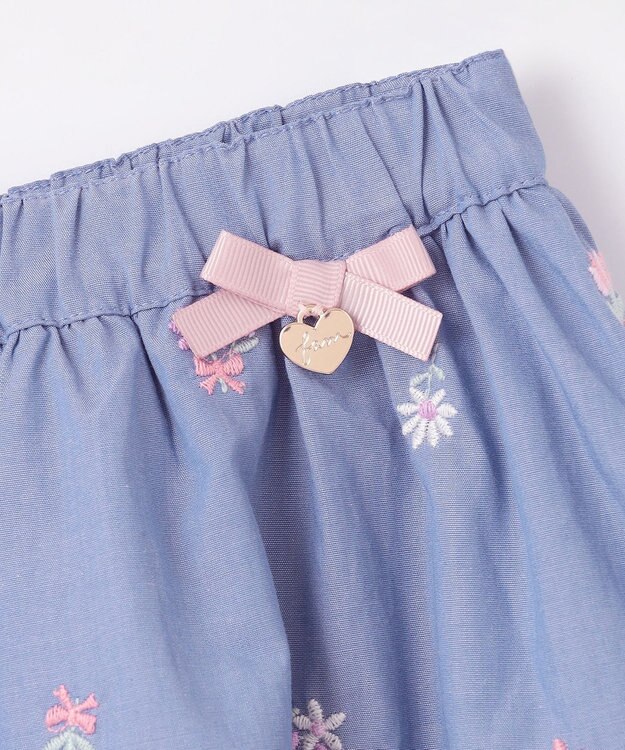 ANY KIDS フラワー 刺繍 キュロット デニムブルー