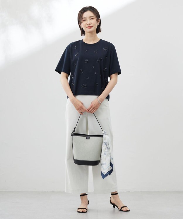 J.PRESS LADIES 【洗える】スパンコール Ｔシャツ ネイビー系