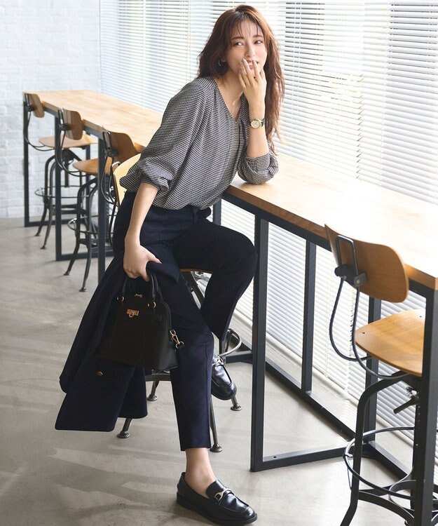 ANY SIS 【WEB限定】エニポカシリーズVネック ブラウス 千鳥