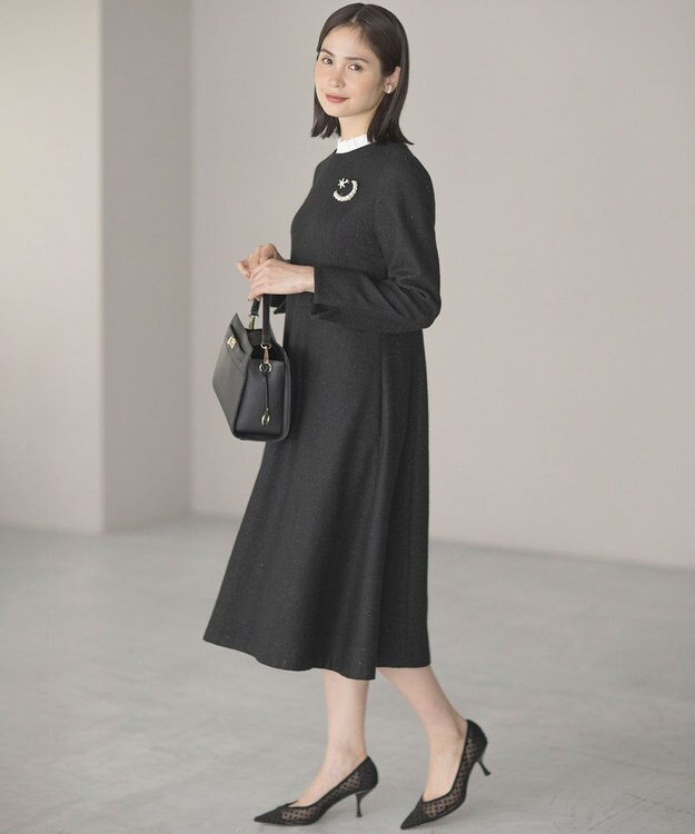 組曲 【2WAY】ラメフラノ フリル襟ワンピース ブラック系