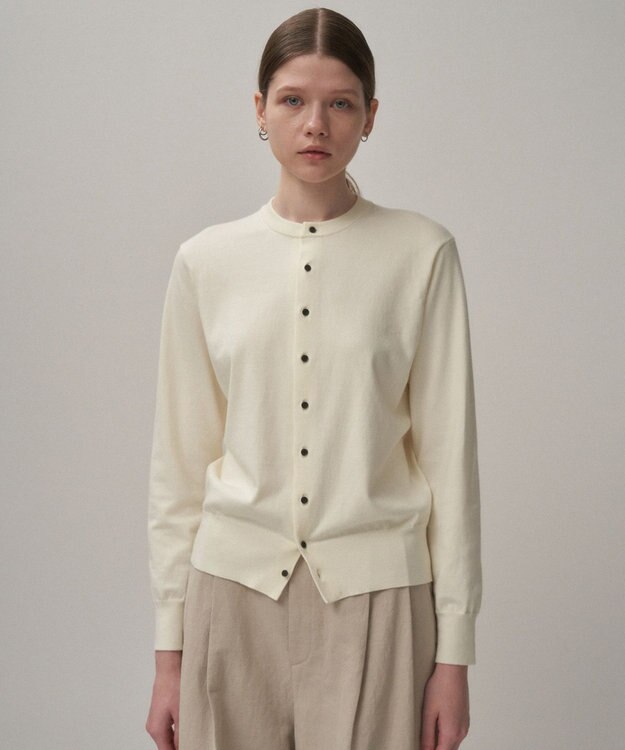 ATON FINE COMPACT COTTON | クルーネックカーディガン OFF WHITE
