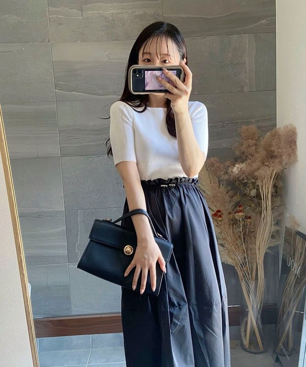 Green Parks ランタン型ニットドッキングタフタワンピース Off White