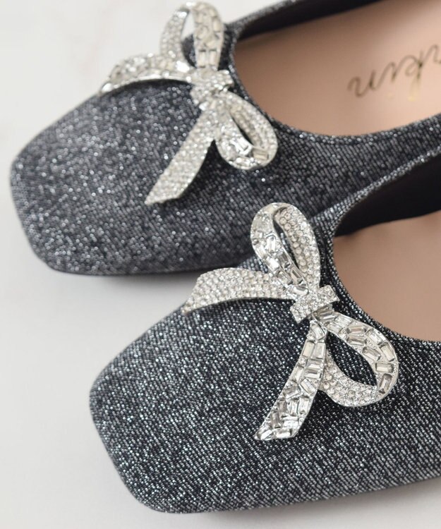 Bridget Birkin 【Bridget Birkin】ビジューリボンラメパンプス ブラック雑材