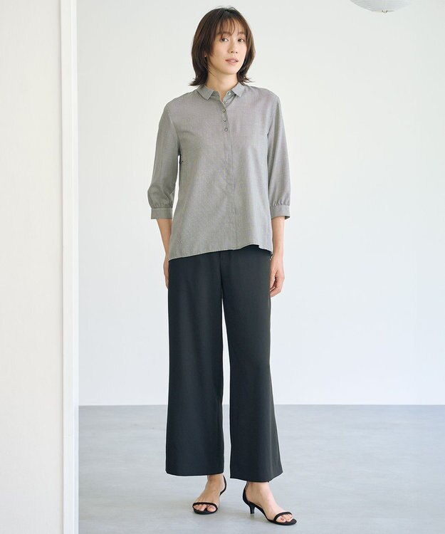 J.PRESS LADIES L 【洗える】ウォッシャブルキュプラツイル シャツ ブラックチェック系