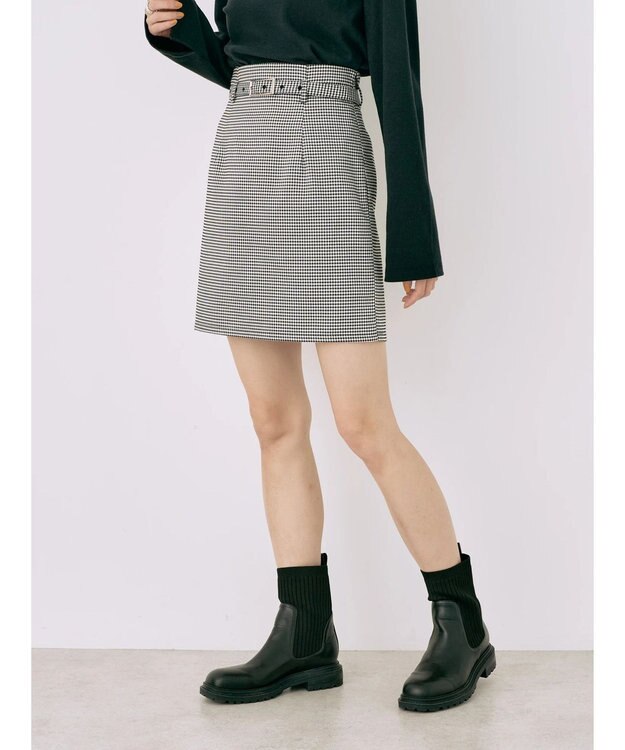 earth music&ecology チェックミニスカート Black