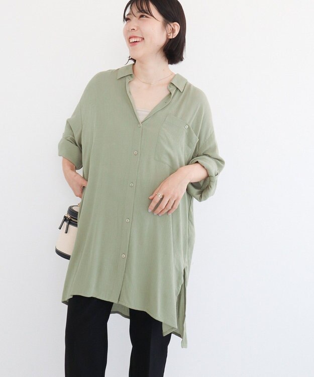 Green Parks Ｉ　ターンバック長袖レーヨンチュニック Khaki