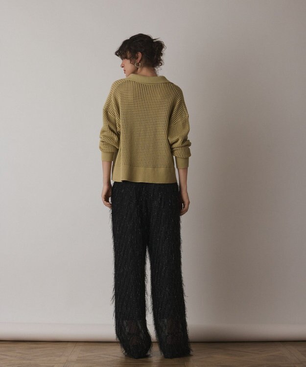 GRACE CONTINENTAL メッシュVネックニットトップ イエロー