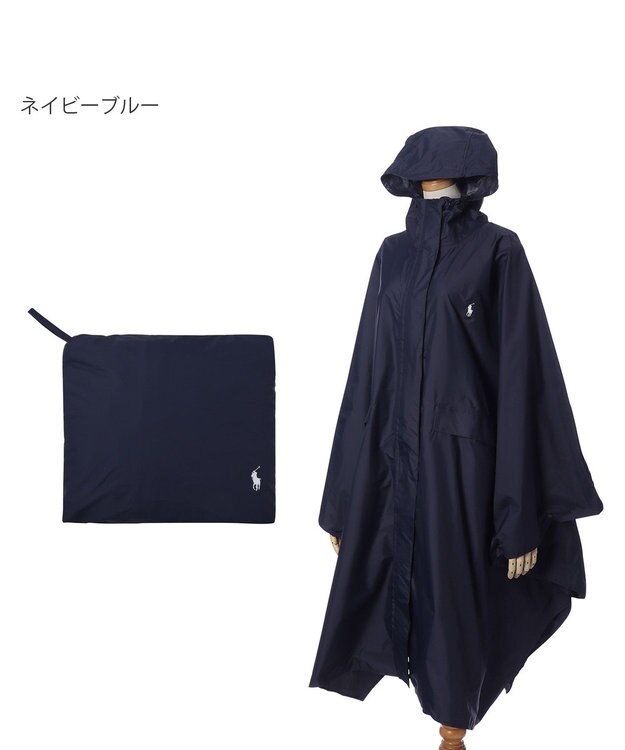 MOONBAT POLO RALPH LAUREN(ポロ ラルフローレン) ポロポニー ポケッタブル レインポンチョ レインコート 無地 フード 収納袋 ロゴ入 レディース ネイビーブルー