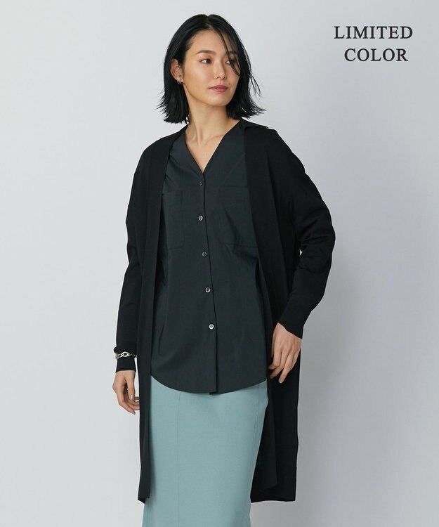 ICB 【WEB限定カラーあり・洗える】シンセティックハイゲージ  ロングカーディガン ブラック系［WEB限定］