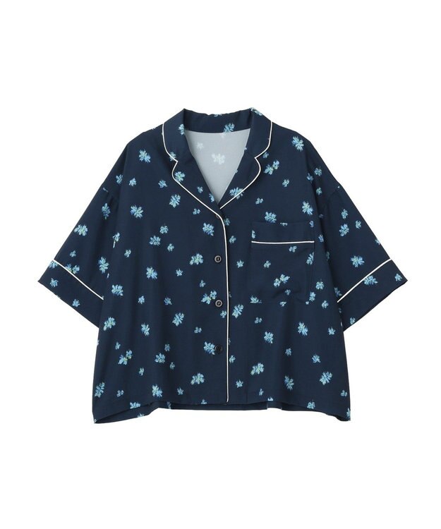 CRAFT STANDARD BOUTIQUE ボタニカルプリントオープンカラーシャツ Navy