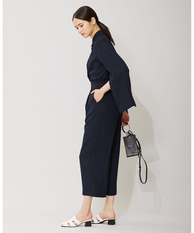 ICB L 【接触冷感・UVケア・速乾・洗える】FluidBackSatin スリットスリーブシャツ ネイビー系