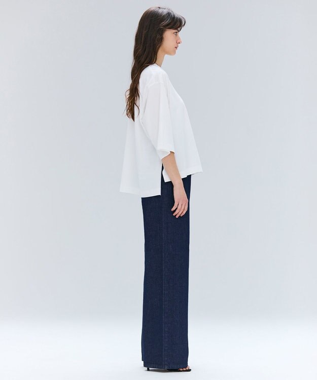 BEIGE， 【洗える・GLOW ８月号掲載】S.BABILA / スリットネックオーバーサイズTシャツ Ecru