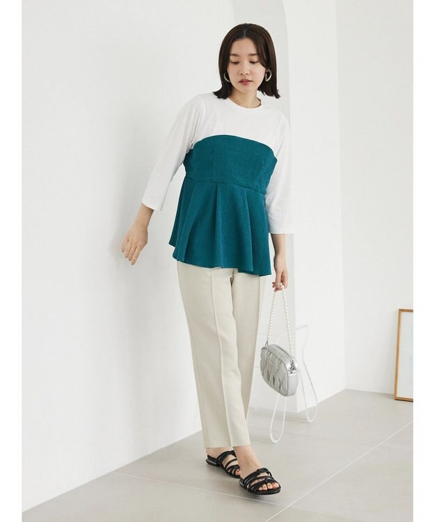 Green Parks ７分袖ビスチェドッキング風カットプルオーバー Green