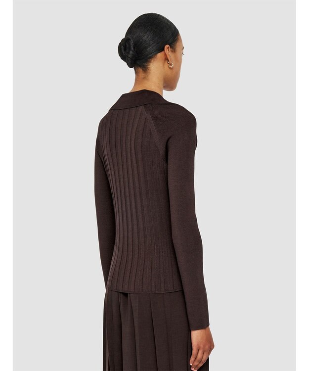 JOSEPH 【洗える】サティニーリブ　ロングスリーブポロニット Ebony