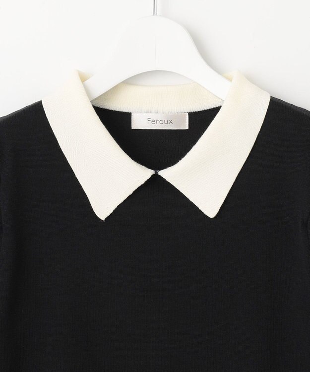 Feroux 【洗える】バイカラー襟 ニット ブラック系
