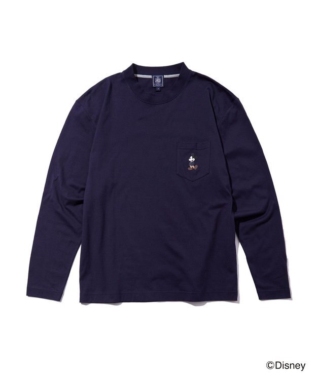 J.PRESS MEN 【DISNEY COLLECTION】【UNISEX】ワンポイントロングスリーブ Tシャツ / ミッキーマウス ネイビー系