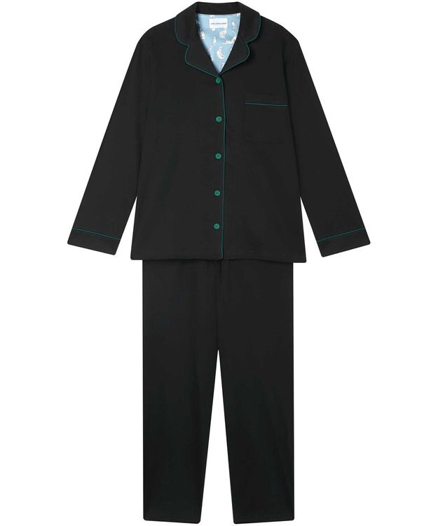 une nana cool 【綿100%】60/1 シルケットスムース 長袖開襟 MADE WITH LIBERTY FABRIC ブラック