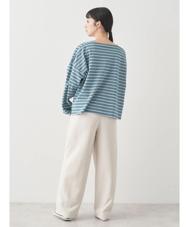 earth music&ecology スクエアボーダープルオーバー Green