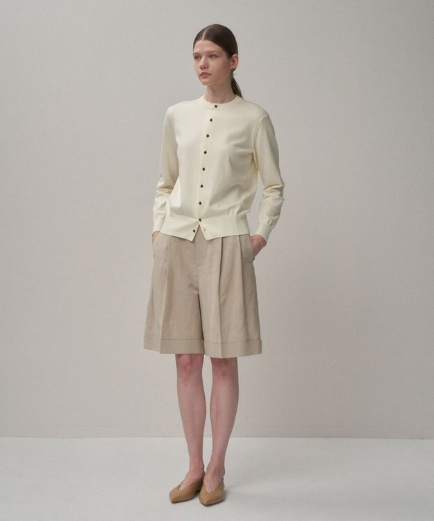 ATON FINE COMPACT COTTON | クルーネックカーディガン OFF WHITE