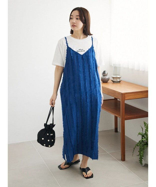 Green Parks フェザージャガードキャミワンピース Blue