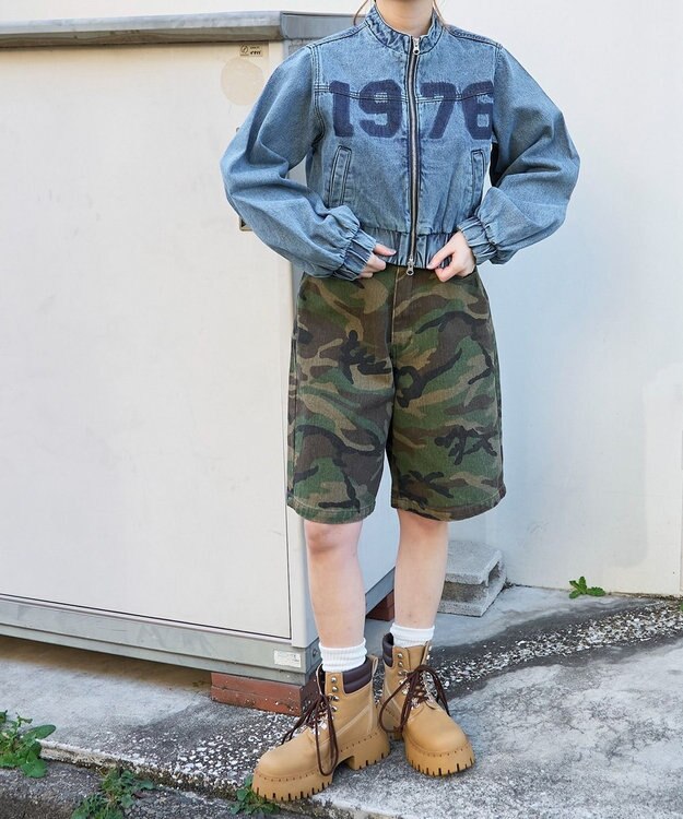 WEGO デニムショートバイカーブルゾン デニム淡加工色