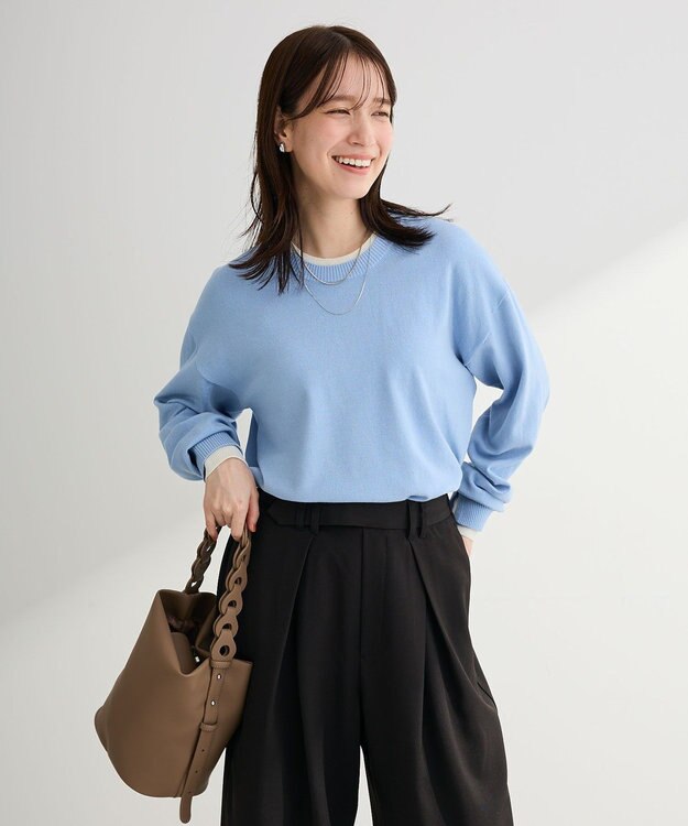 Green Parks アンチピリングレイヤード風ニットプルオーバー Blue