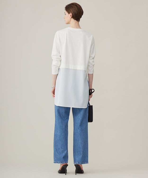 ICB L 【洗える】 シアージャージーコンビ カットソー オフホワイト系