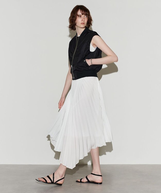 NAVE 【Nave　洗える】プリーツサテン スカート ホワイト系