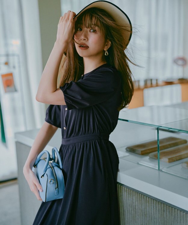 ANY SIS 【接触冷感・吸水速乾・UVケア】エアリードレープスムース ワンピース ネイビー