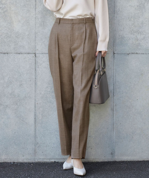 自由区 【洗える】ウォッシャブルウールサキソニーワイド パンツ TOPモカ