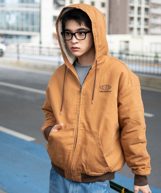 WEGO 【ユニセックス着用ITEM】ワーカーズボアフードブルゾン ブラウン