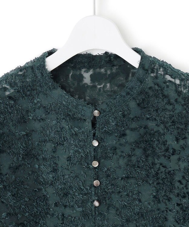 23区 L 【洗える】シアーカットジャカード ブラウス パイングリーン系