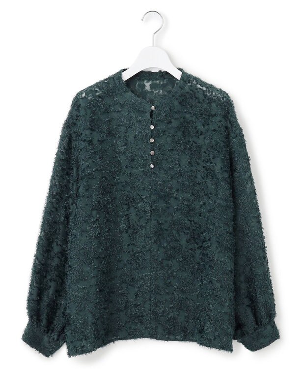 23区 L 【洗える】シアーカットジャカード ブラウス パイングリーン系