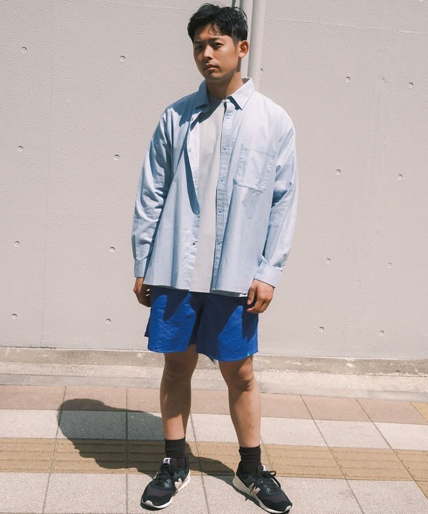 SHARE PARK MENS 【UVカット・撥水・ストレッチ】イージーデニムレギュラーカラーシャツ サックスブルー系