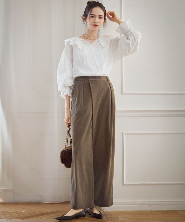 23区 【SLOW/一部店舗限定】ソフトコーデュロイ ワイドパンツ ブラウン系