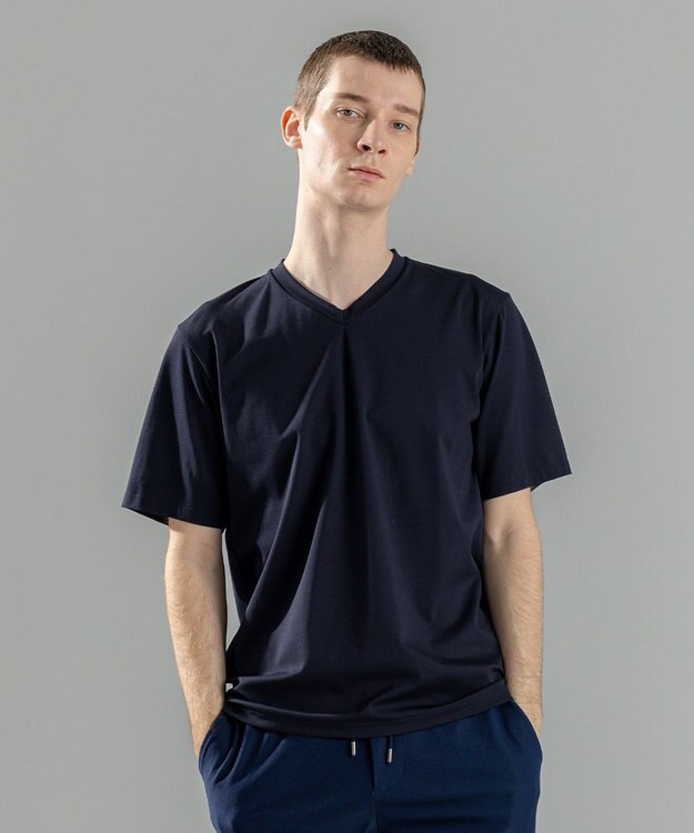 JOSEPH HOMME 【新素材】ハイゲージベアスムース　VネックＴシャツ ネイビー系