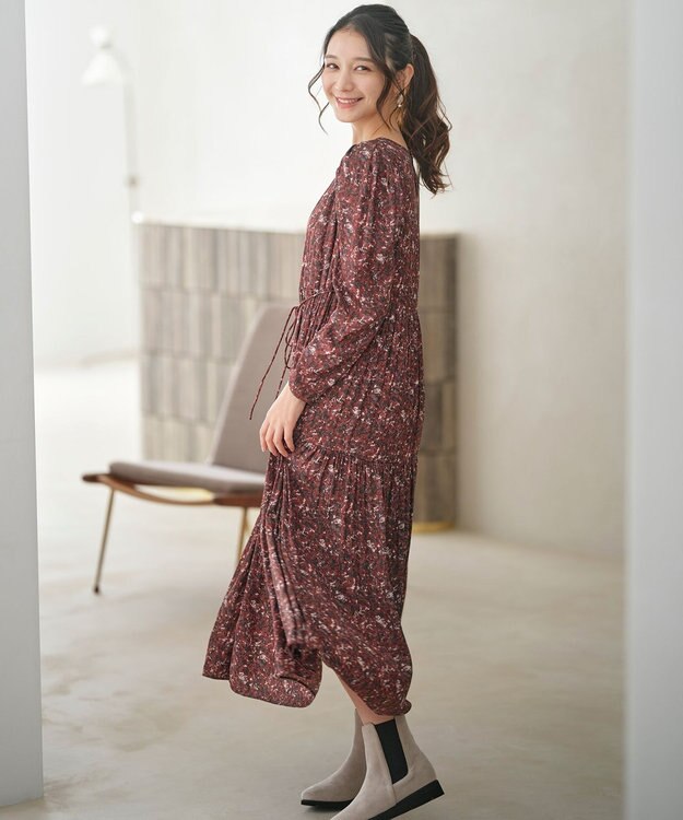 ANY SIS 【BAILA12月号掲載・貴島明日香さんコラボ】ペイントタッチフラワー ワンピース テラコッタ系