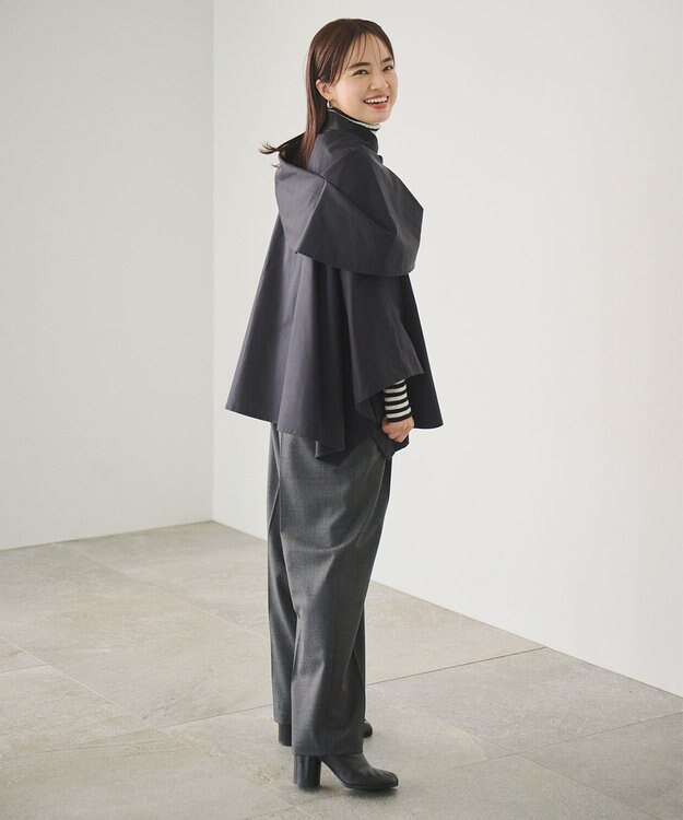 #Newans 【撥水】ラップストールケープトレンチコート ブラック
