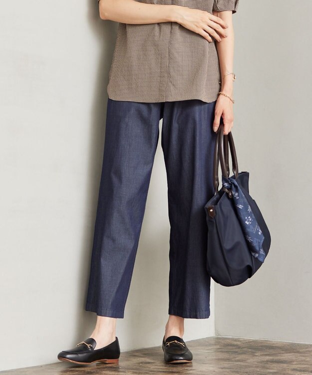 J.PRESS LADIES L 【洗える】ライトデニム セミワイド パンツ ネイビー系