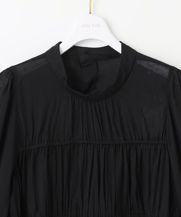 ANY SIS 【洗える】シャーリングシアー ブラウス ブラック