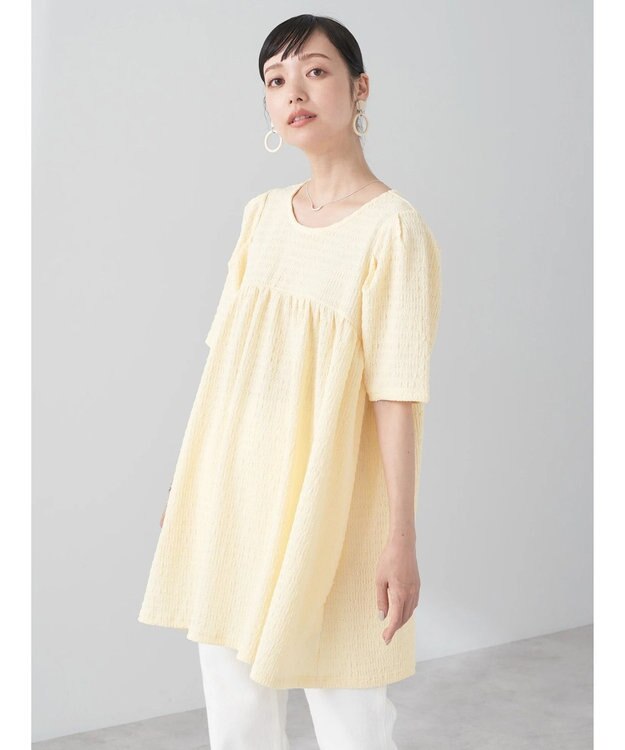 earth music&ecology ジャガードギャザーチュニック Light Beige