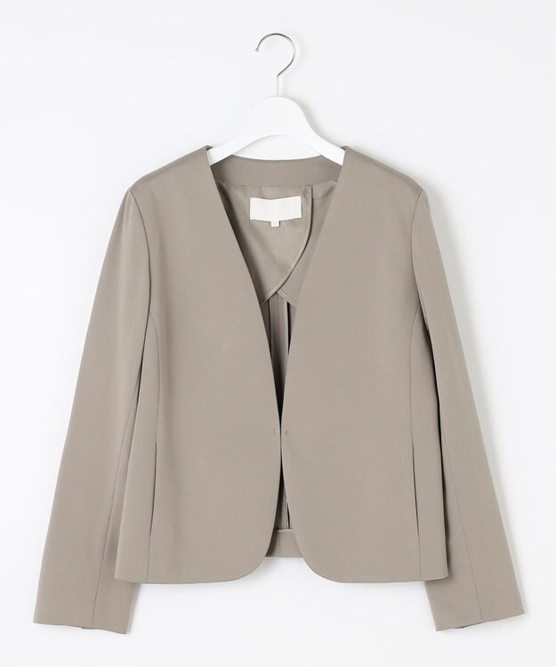 自由区 L 【セットアップ対応・洗える】モクロディ ノーカラージャケット カーキ系