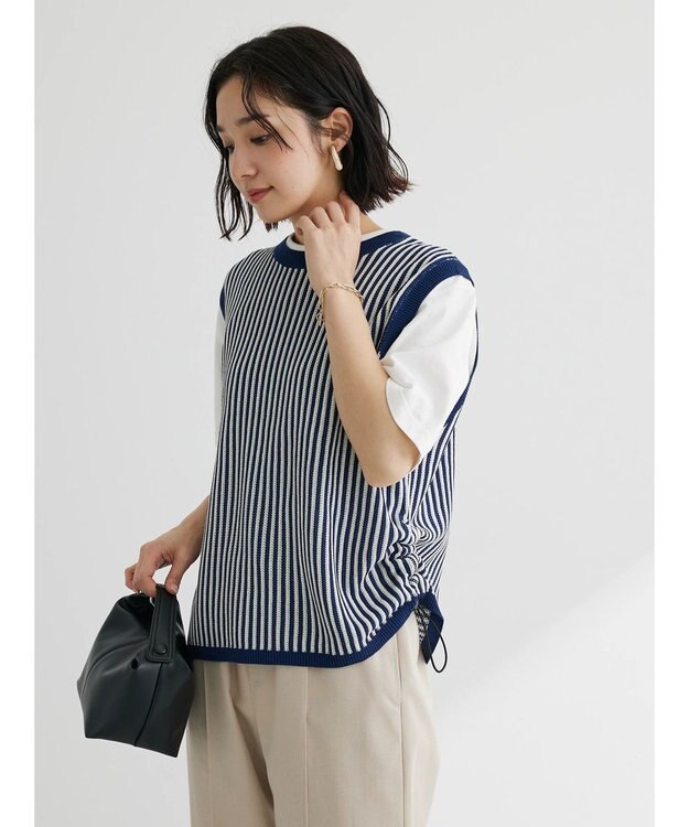 Green Parks ストライプドロストベスト Navy