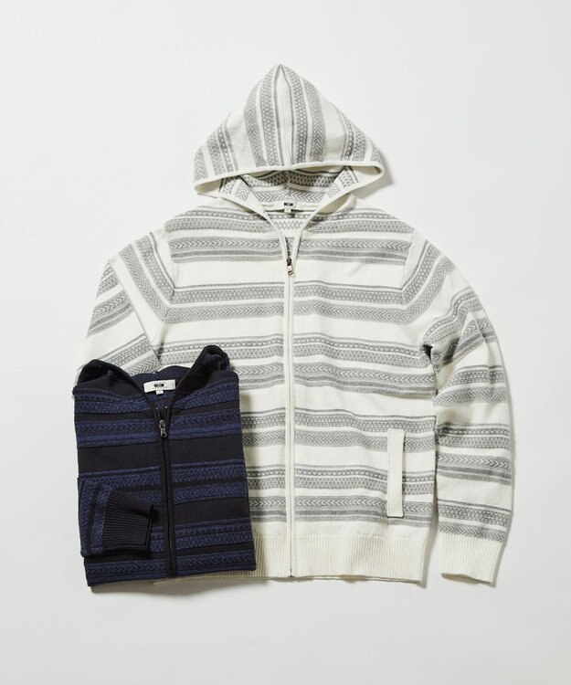 JOSEPH ABBOUD 【柔らかな肌触り】洗える！コットンブークレーニットパーカー ホワイト系7