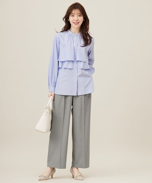 ANY SIS S 【洗える】ラッフルレイヤード ブラウス ブルーストライプ