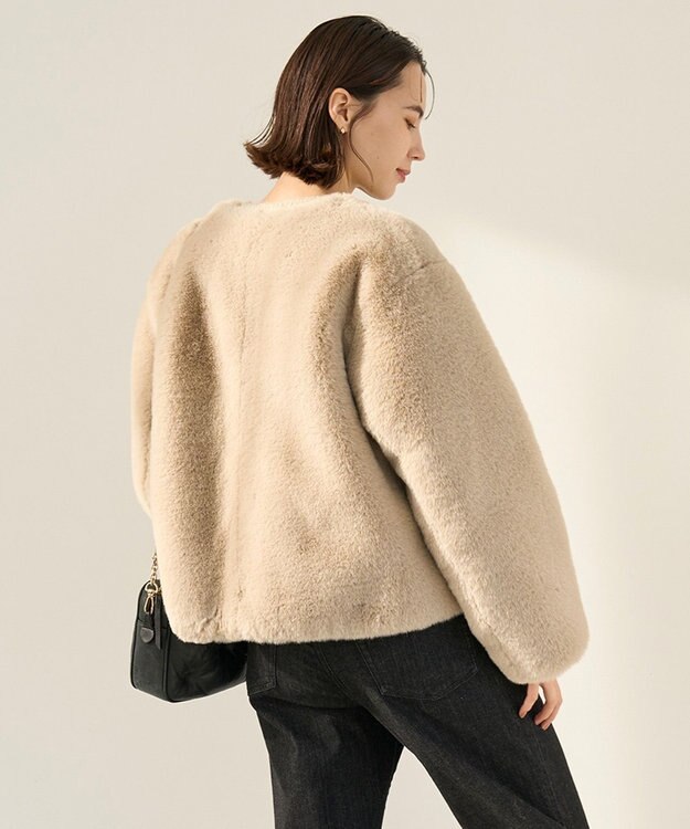 UNFILO エコファー クロップドジャケット グレージュ