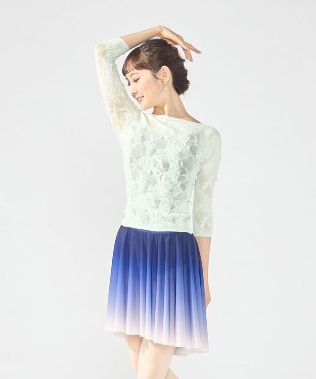 Chacott シアーレースボートネックトップ アクアグリーン