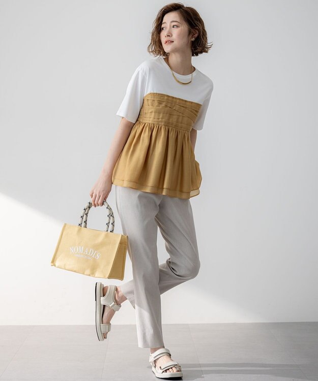 23区 S 【洗える】リネンレーヨンストレッチ テーパード パンツ ベージュ系