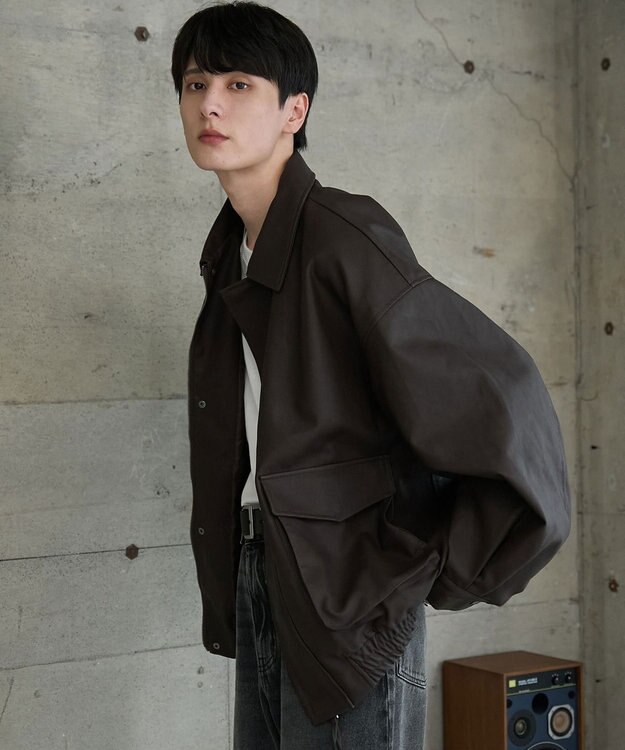 WEGO 【ユニセックス着用ITEM】エコレザー2WAYフライトジャケット ブラウン